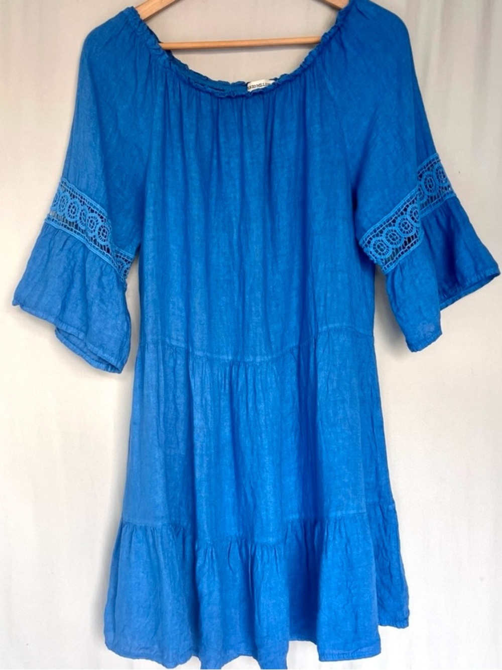 Terzo Millennio Italian Linen Tiered Dress with Crocheted Lace Details • Size L